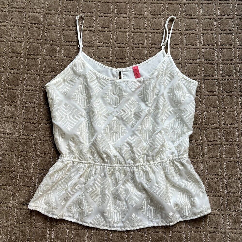 Eight Sixty Embroidered Peplum Tank Top Women's M White Boho Party Going Out